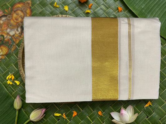 Pure Cotton Classic Kerala Set Mundu with Shimmering Golden Kasavu