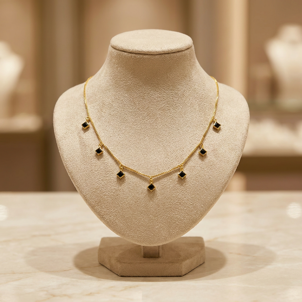 Minimalist Gold-Plated Geometric Black Stone Necklace