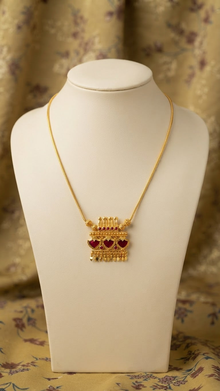 Traditional Kerala Palakka Motif Pendant Necklace (Available in Red, Green, & Blue)