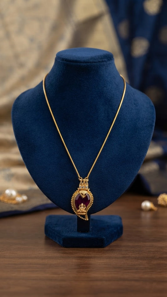 Gold plated Red Palaka with Lakshmi Pendant Necklace