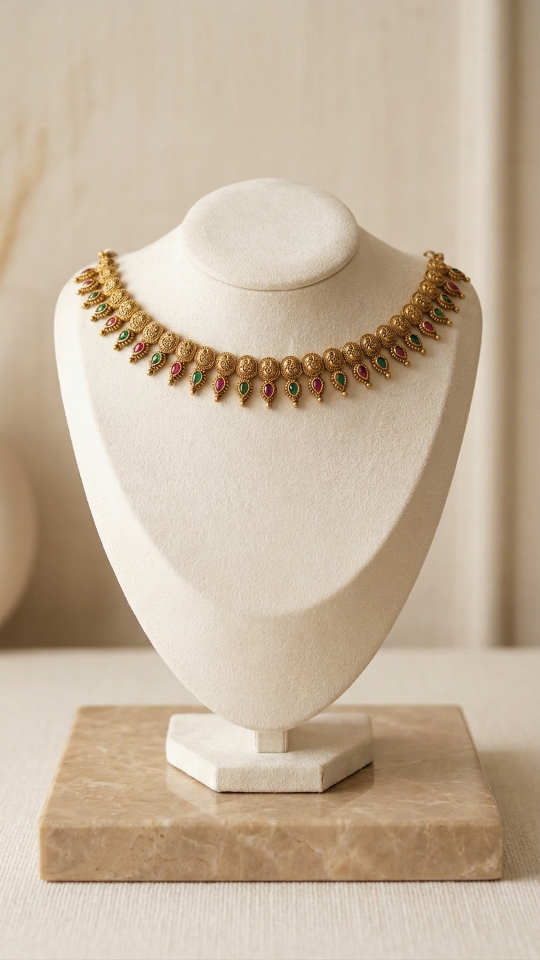 Traditional Antique Gold Medallion & Teardrop Kemp Choker Set