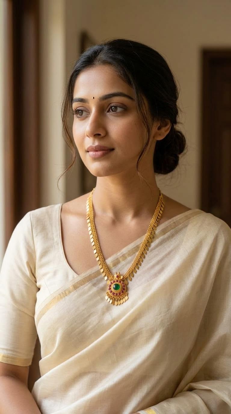 Gold Plated Elakkathaali Necklace with Palaka Pendant