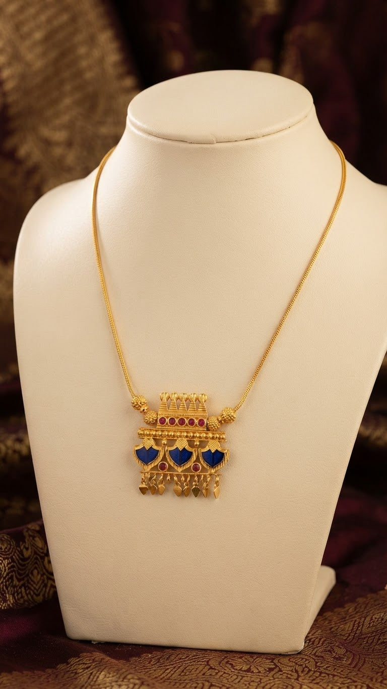 Traditional Kerala Palakka Motif Pendant Necklace (Available in Red, Green, & Blue)