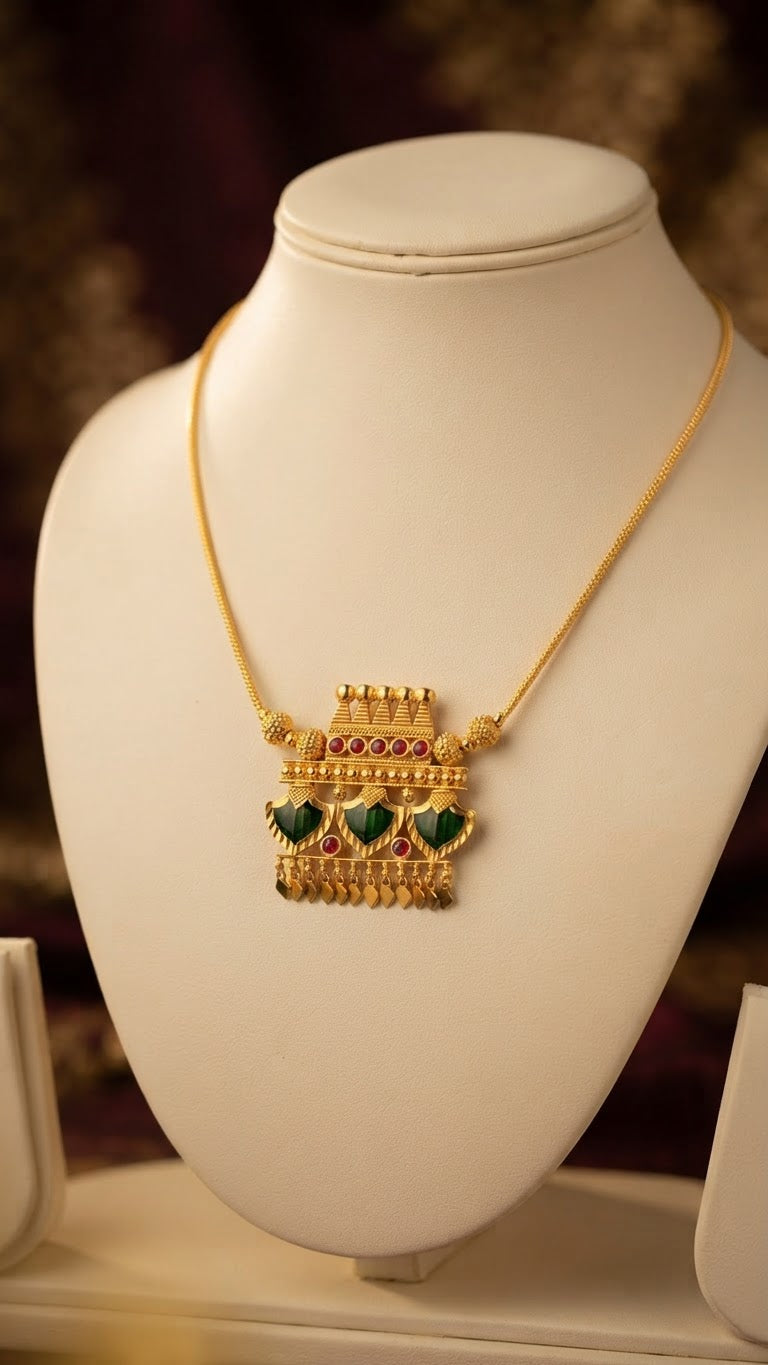 Traditional Kerala Palakka Motif Pendant Necklace (Available in Red, Green, & Blue)