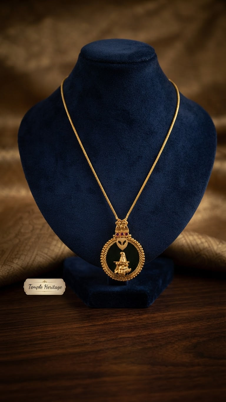 Gold plated Green Palaka with Lord Kriahna Pendant Necklace