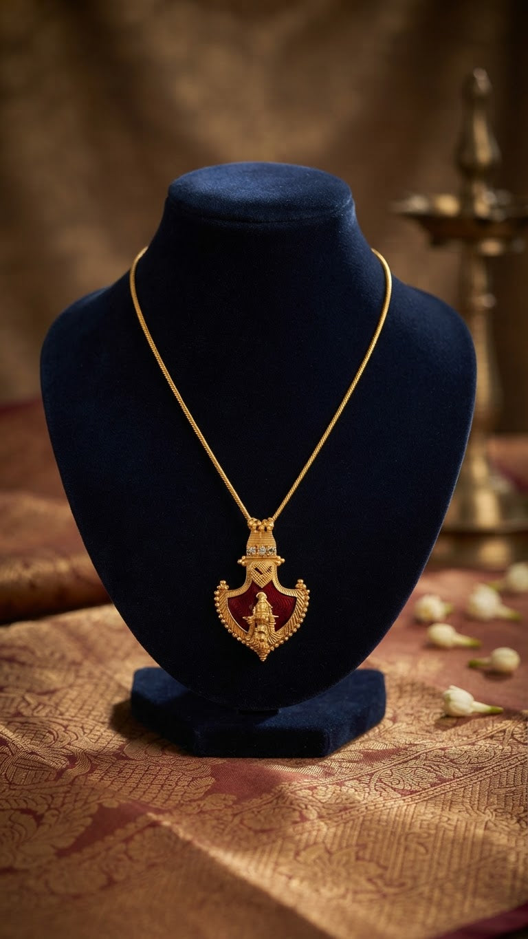 Gold plated Red Palaka with Lord Krishna Pendant Necklace