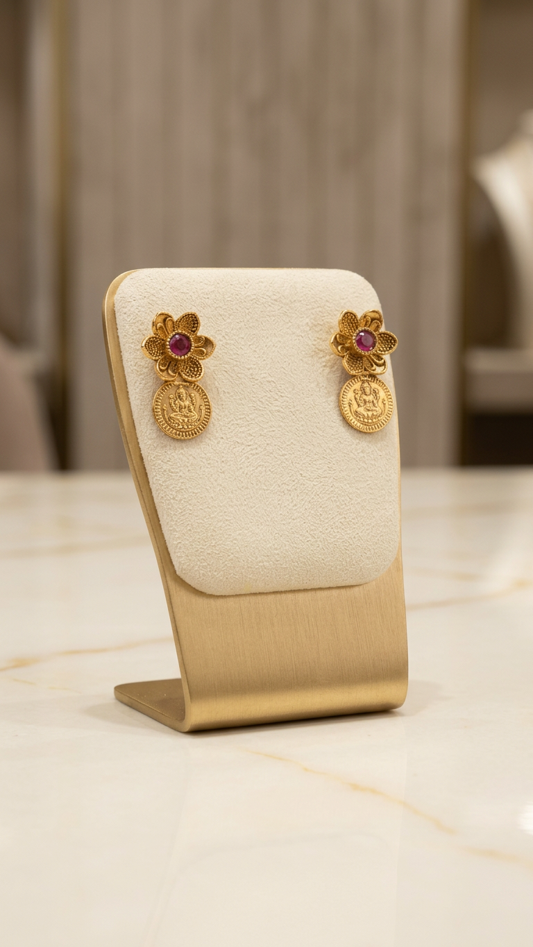 Traditional Antique Gold Floral Kasu Double-Layer Necklace Set
