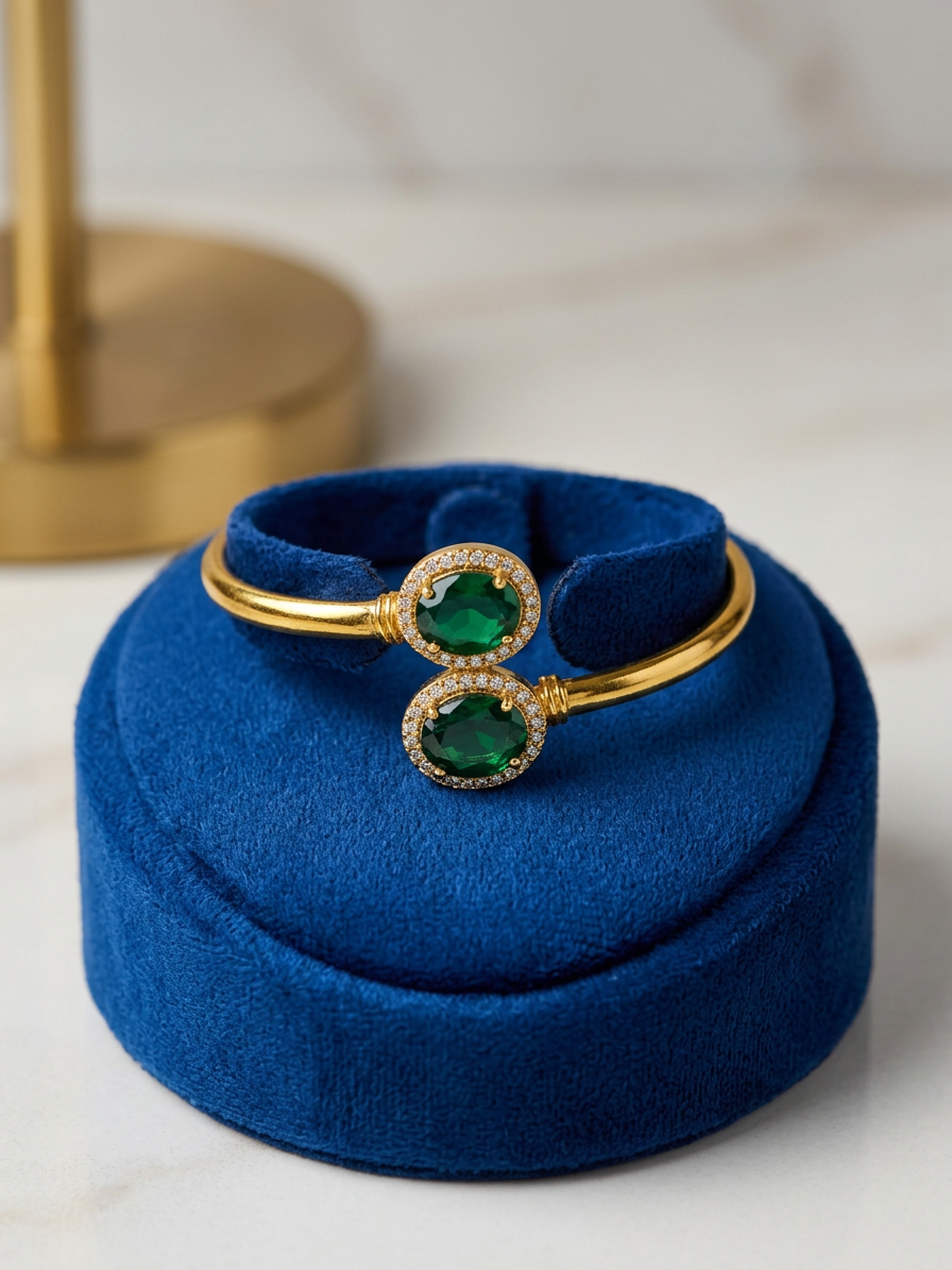 Elegant Gemstone & CZ Halo Open Cuff Bangle