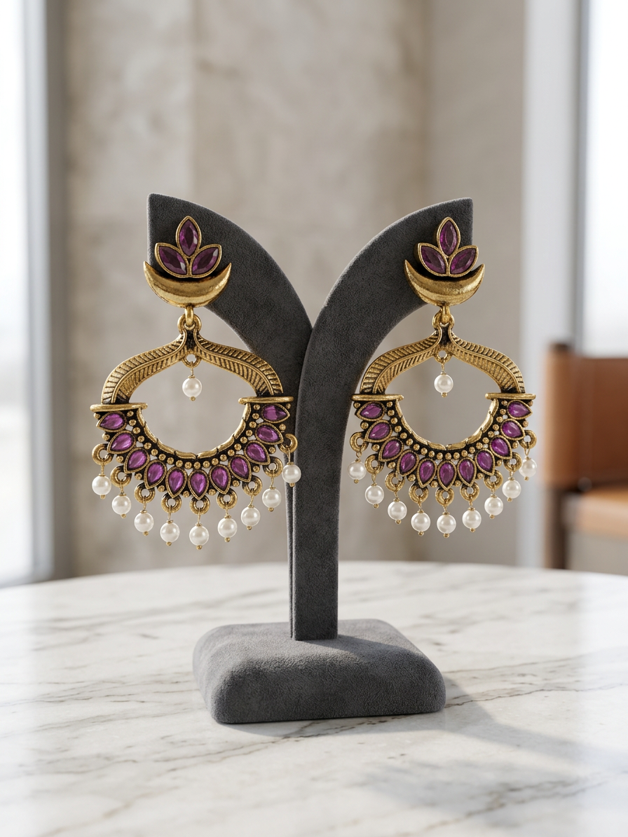 Antique Gold Chandbali Earrings