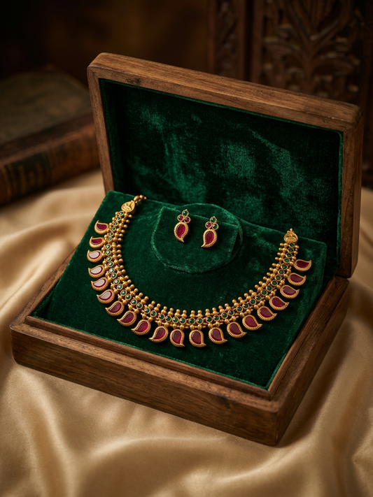 Traditional Gold Ruby Mango Mala Choker Set