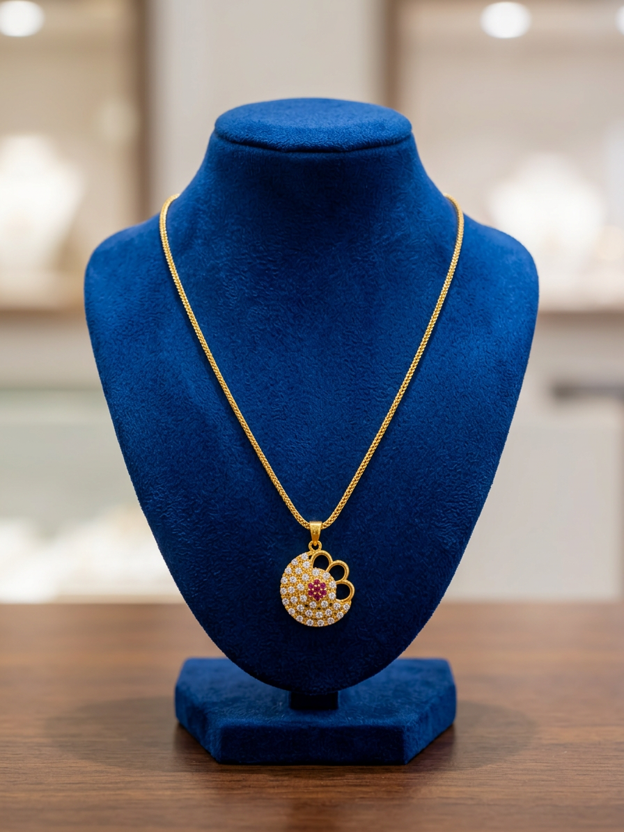 Contemporary Gold & CZ Asymmetrical Floral Pendant Necklace