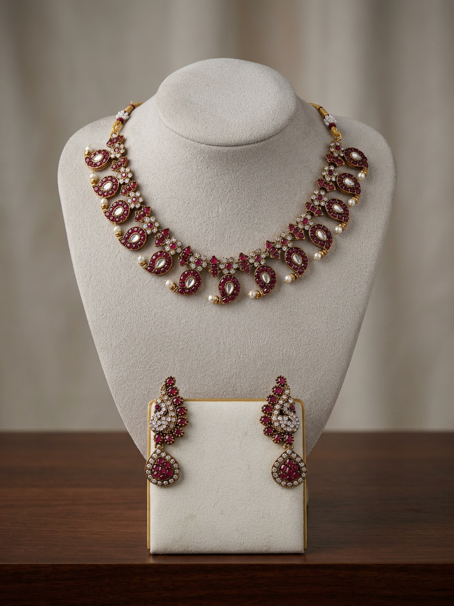 Traditional Antique Gold Kundan Mango Motif (Manga Malai) Necklace Set