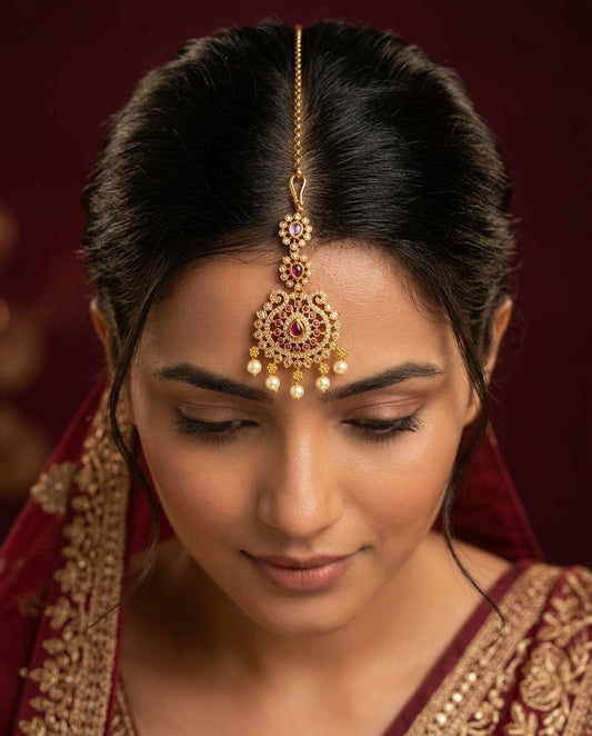 The Elegant Floral CZ & Gemstone Maang Tikka
