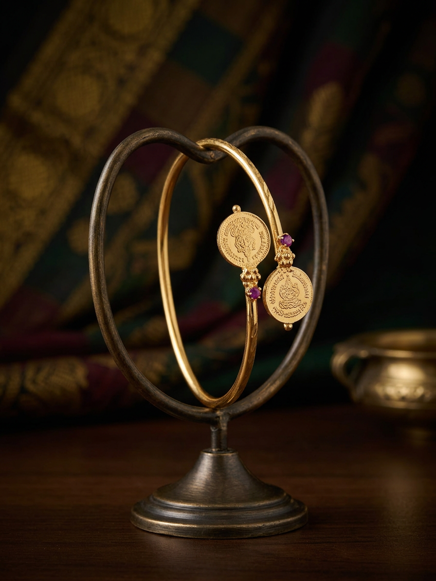 Traditional Kasu Bypass Bangle with Ruby Accents (single piece)