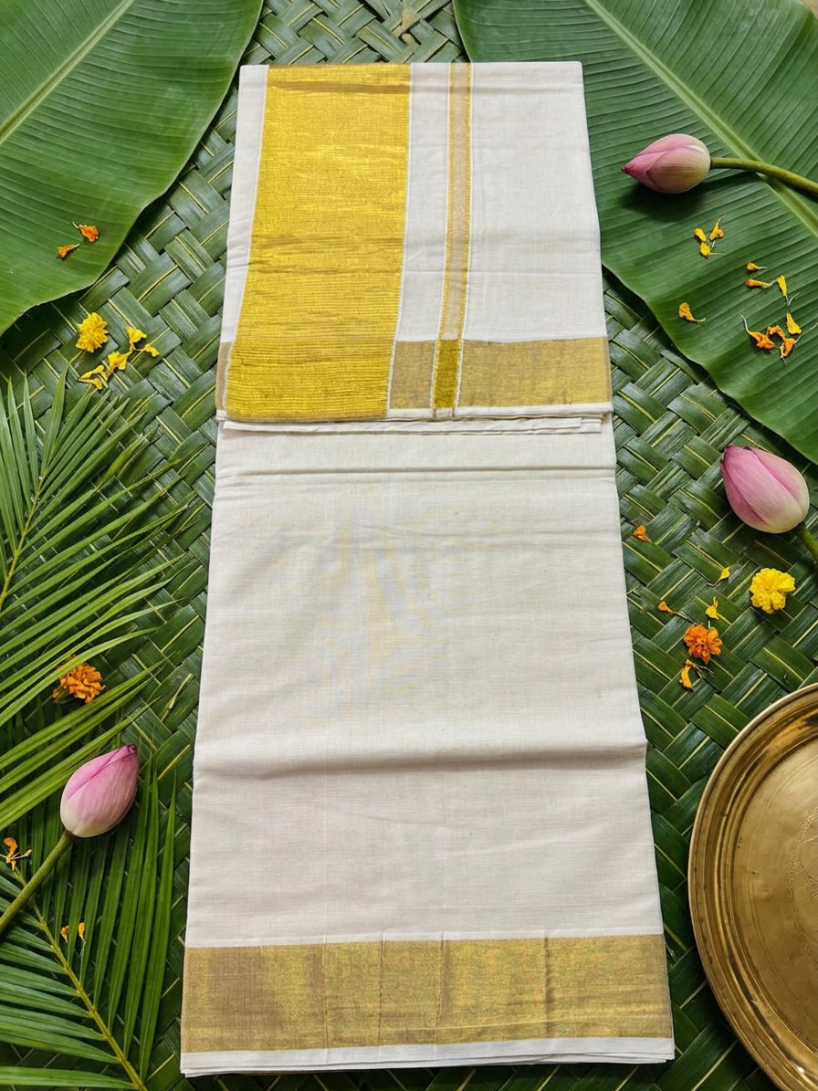 Timeless Heritage: Pure Cotton Broad Border Kasavu Saree