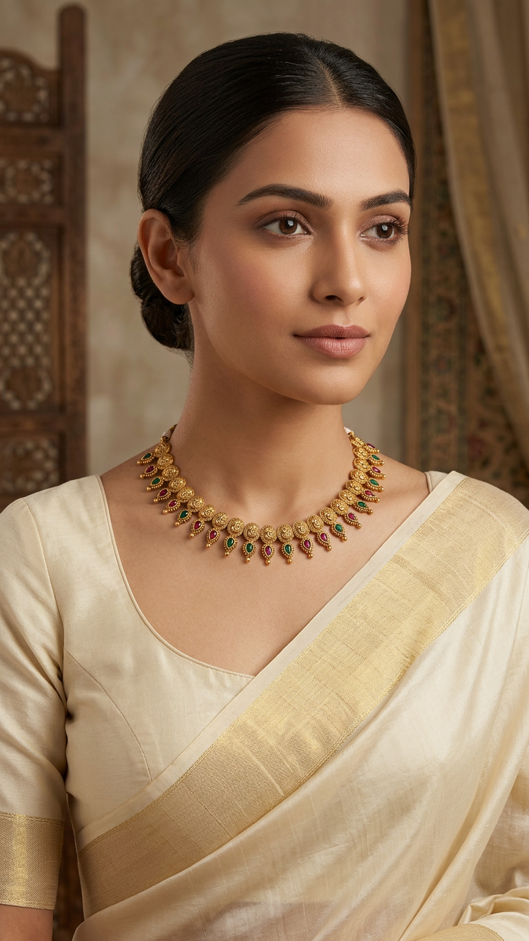 Traditional Antique Gold Medallion & Teardrop Kemp Choker Set