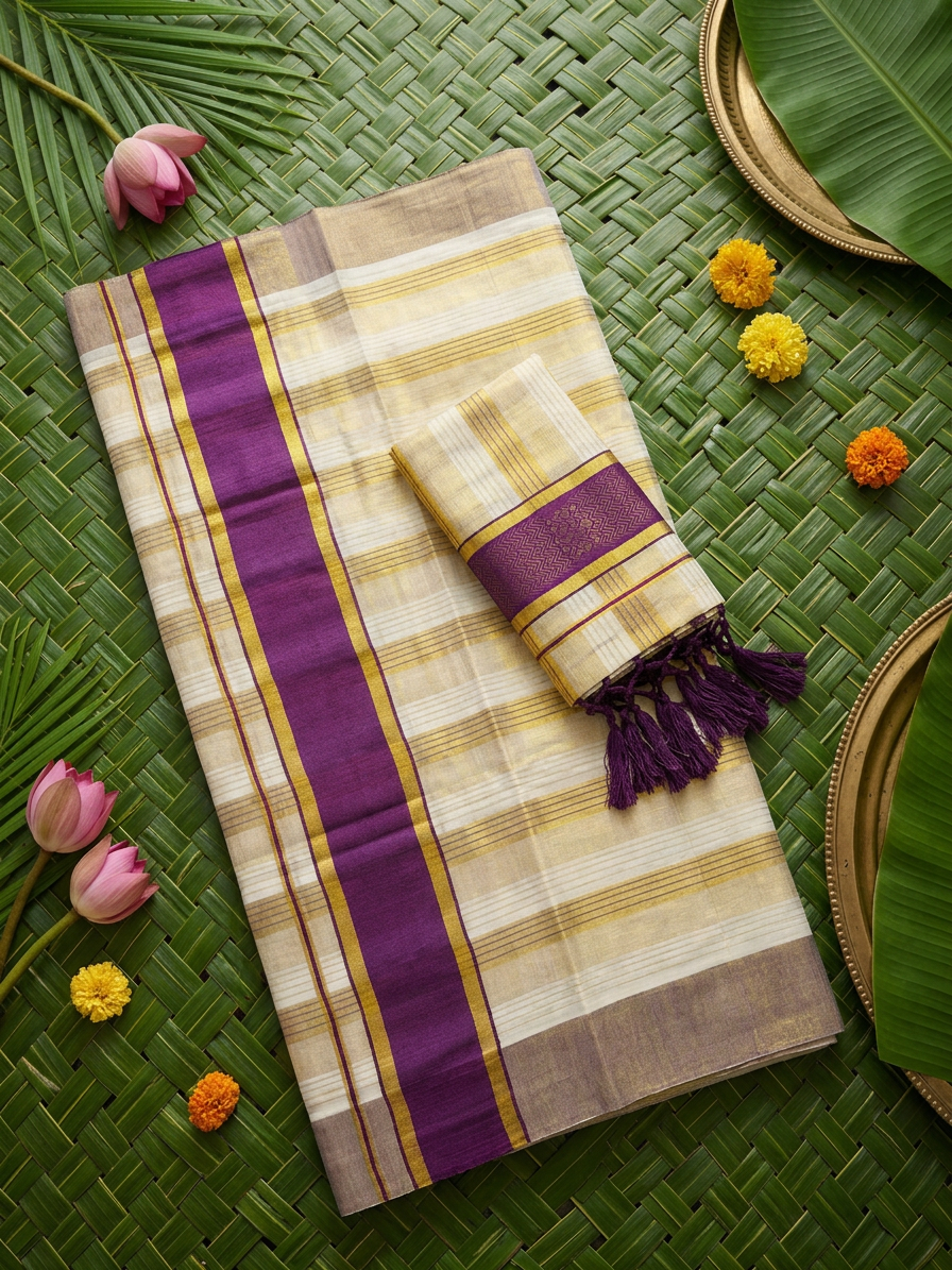 Extra Length Handwoven Pure Cotton Kerala Set Mundu