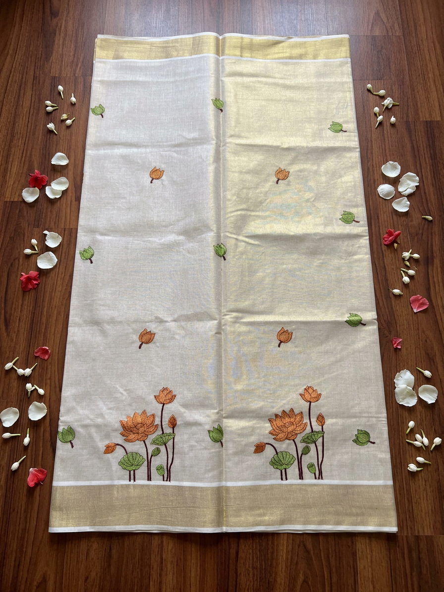 Blooming Lotus Kasavu Elegance - Tissue Saree