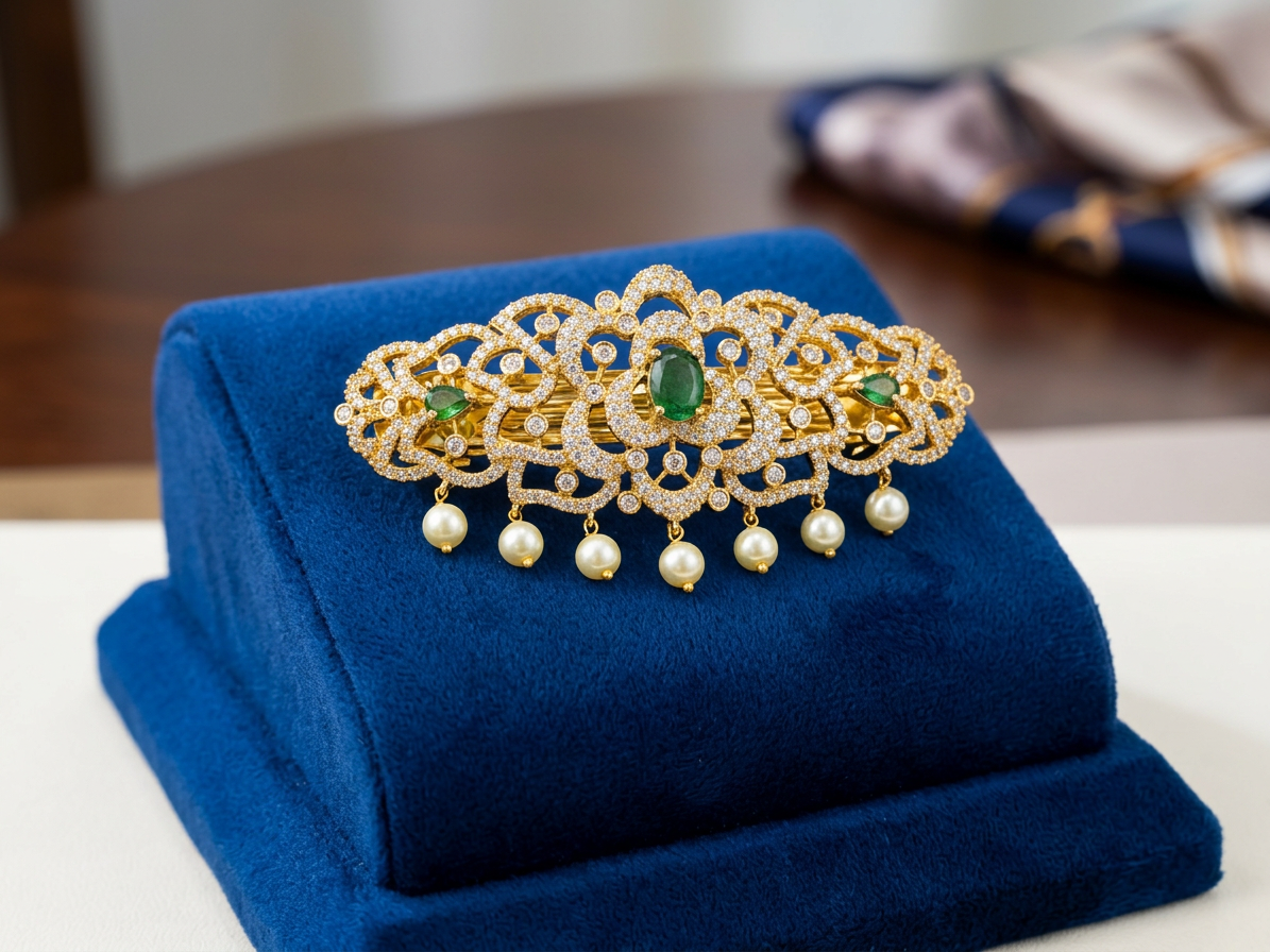 Regal Floral CZ & Gemstone Bridal Hair Clip (Jada Billa)