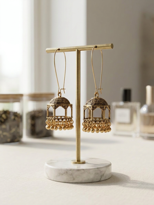 Antique Gold Birdcage Jhumka Drop Earrings