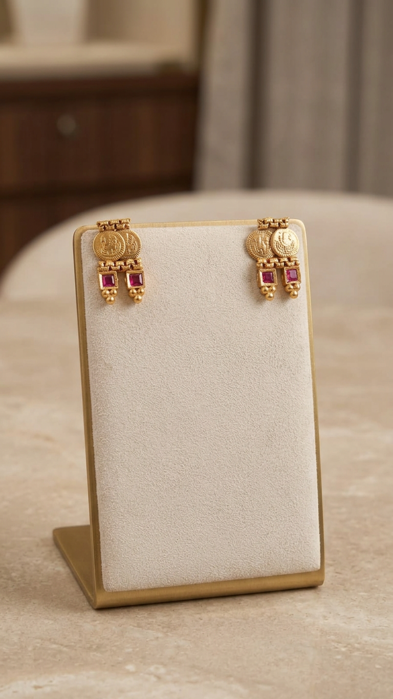 Traditional Antique Gold Kasu & Square Kemp Drop Choker Set