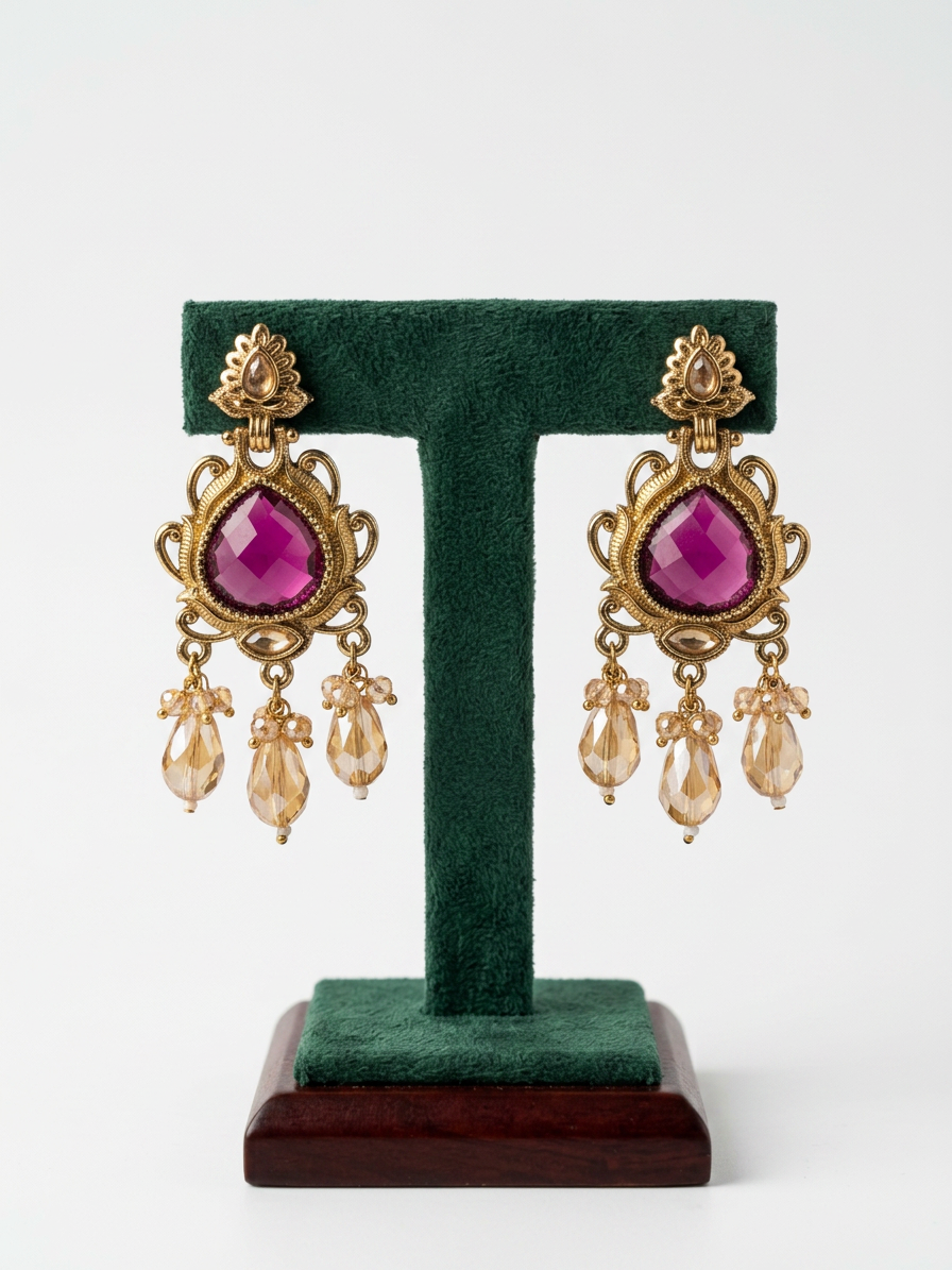 Vintage Teardrop Gemstone & Crystal Chandelier Earrings