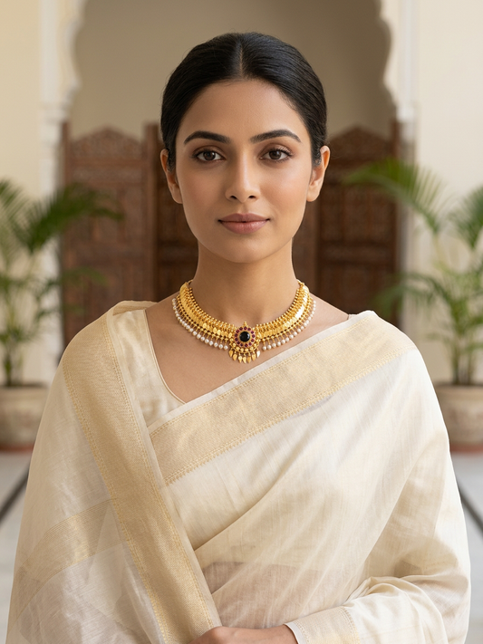 Traditional Gold & Pearl Navaratna Choker