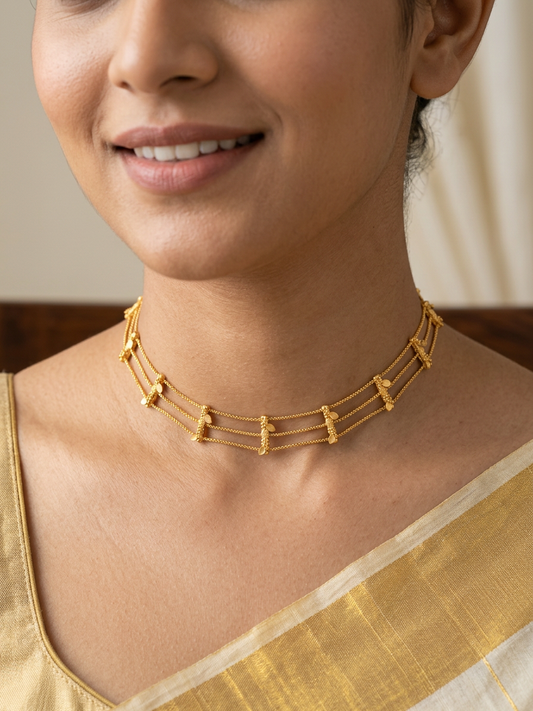 Traditional Three-Layer Ilakathi Gold Choker