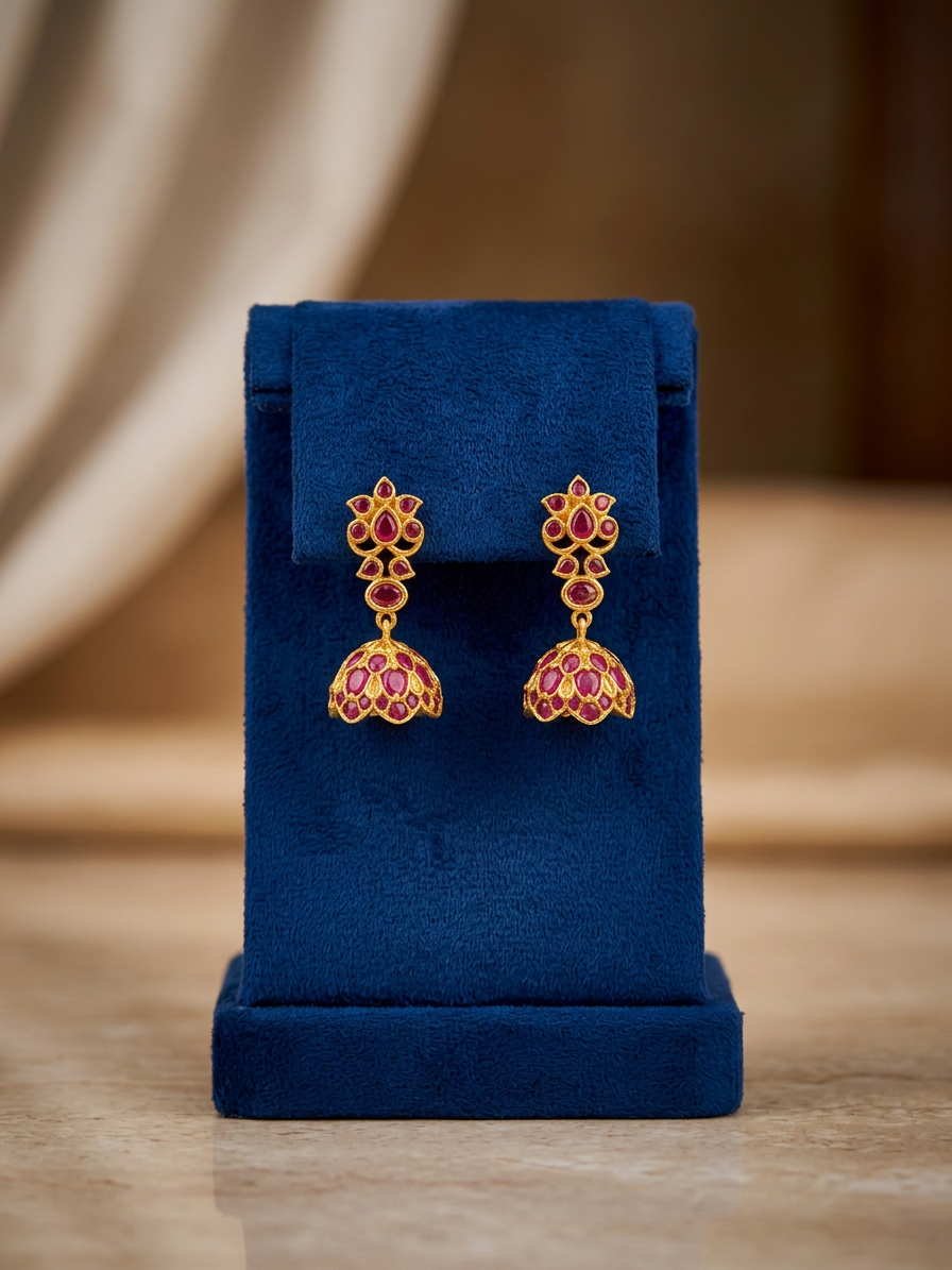 Traditional Kerala Floral Palakka Style Jhumka Earrings (Available in Ruby Red & Emerald Mix)