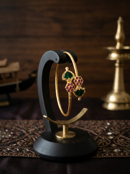 Palakka & Ruby Bypass Bangle: Traditional Kerala Cuff (Single piece)