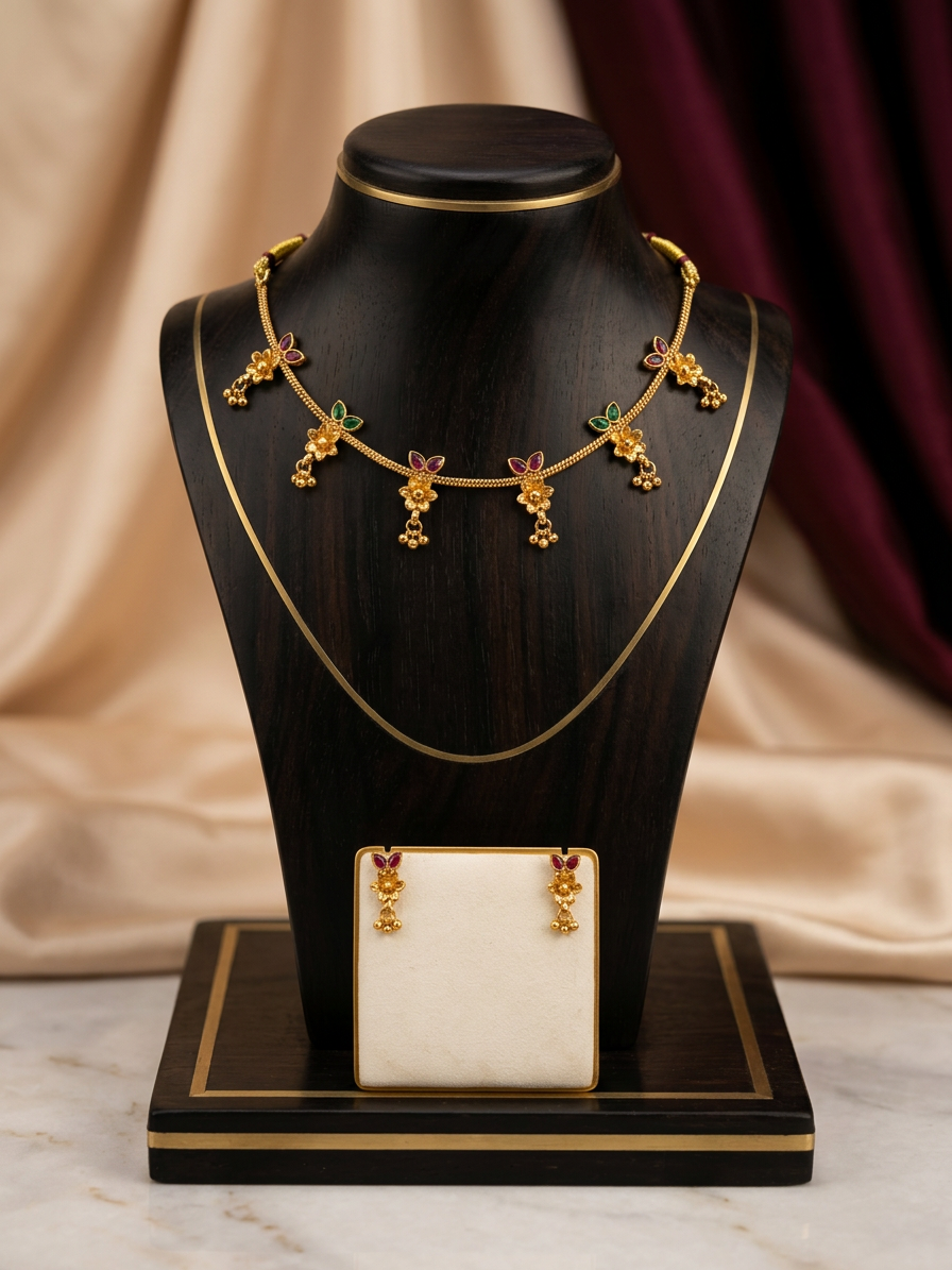 Ananya Delicate Floral Gold Choker Set