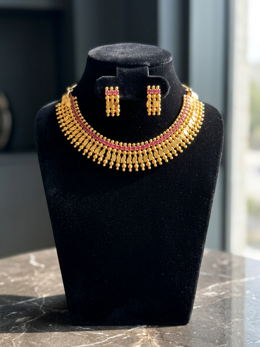 Aarna Traditional Kemp & Gold Motif Choker Set- Elakathali
