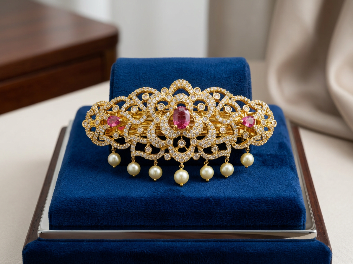 Regal Floral CZ & Gemstone Bridal Hair Clip (Jada Billa)