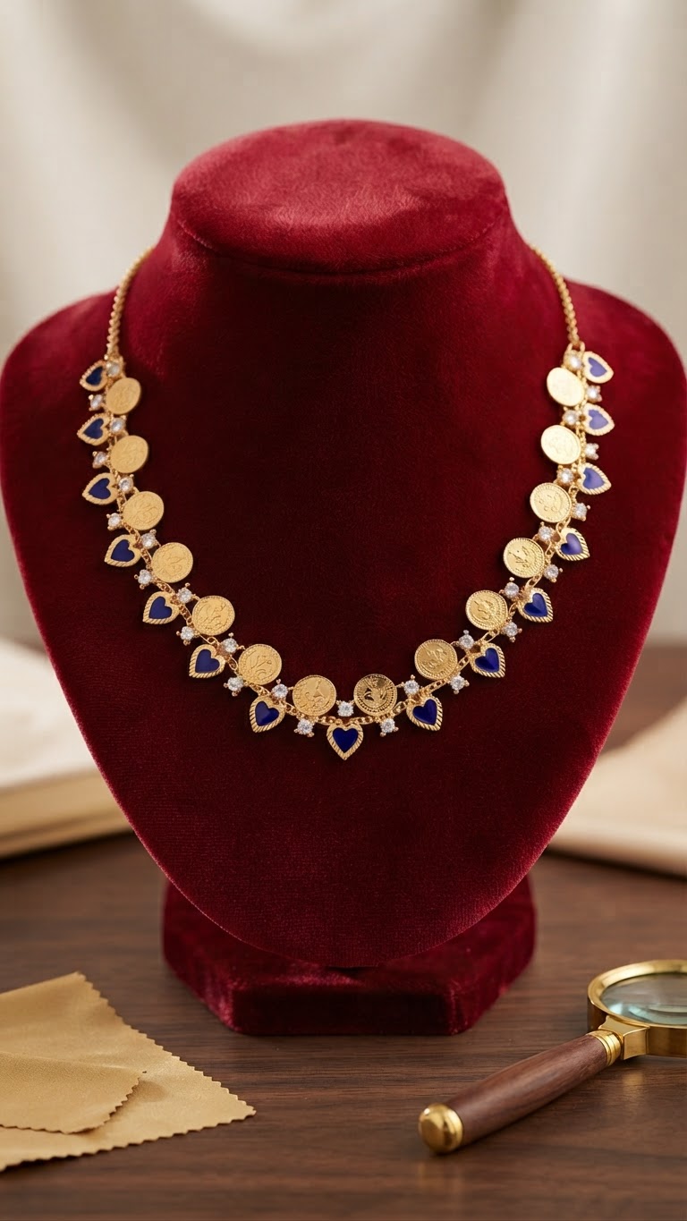 Traditional Kerala Gold Kasu & Red Palakka Necklace