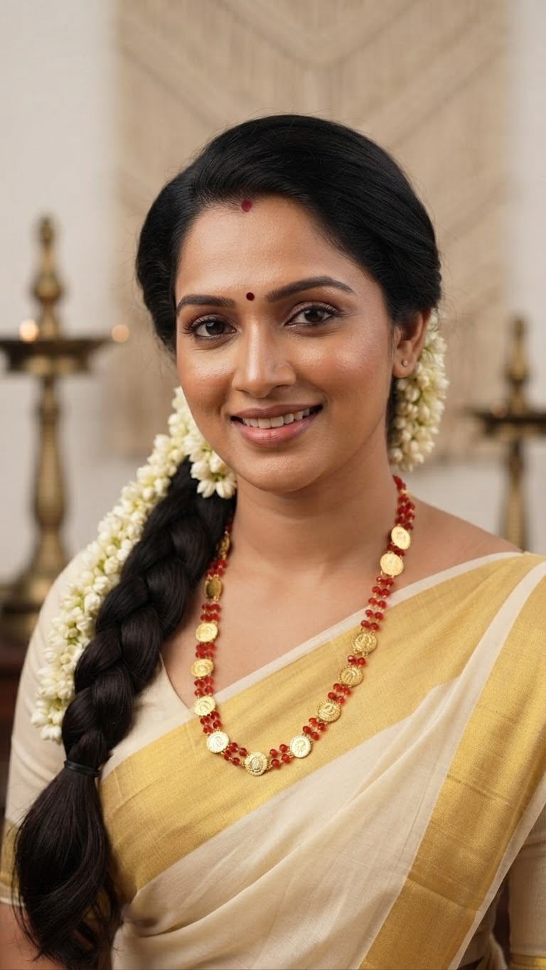 Gold plated Kasu Mala with Red beads