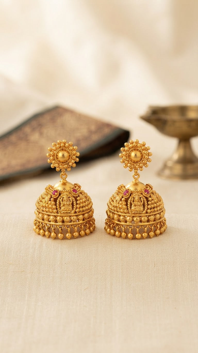 Traditional Gold-Plated Lakshmi Jumka earrings