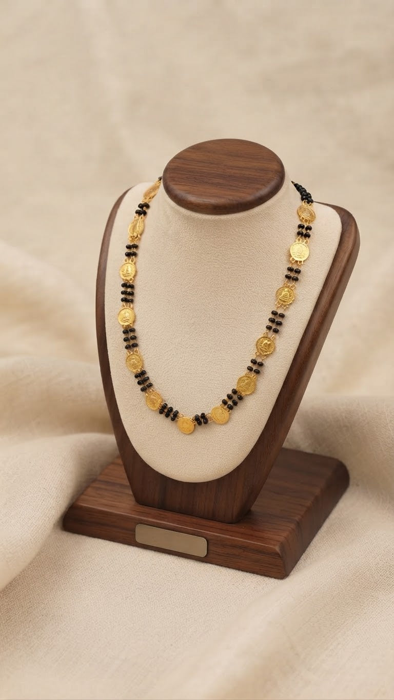 Gold plated Kasu Mala with Black beads