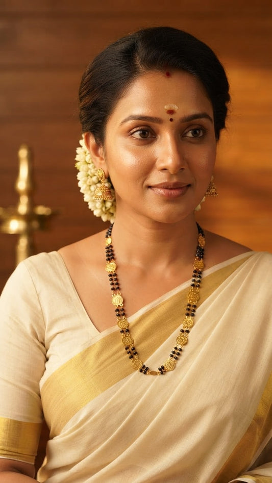 Gold plated Kasu Mala with Black beads