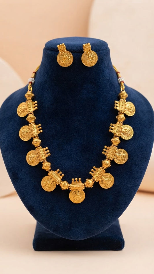 Antique Gold-Plated Lakshmi Coin Temple Necklace Set