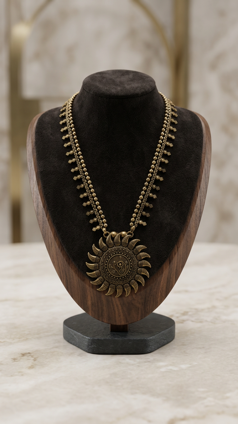 Antique Gold Sunburst Medallion Long Haaram