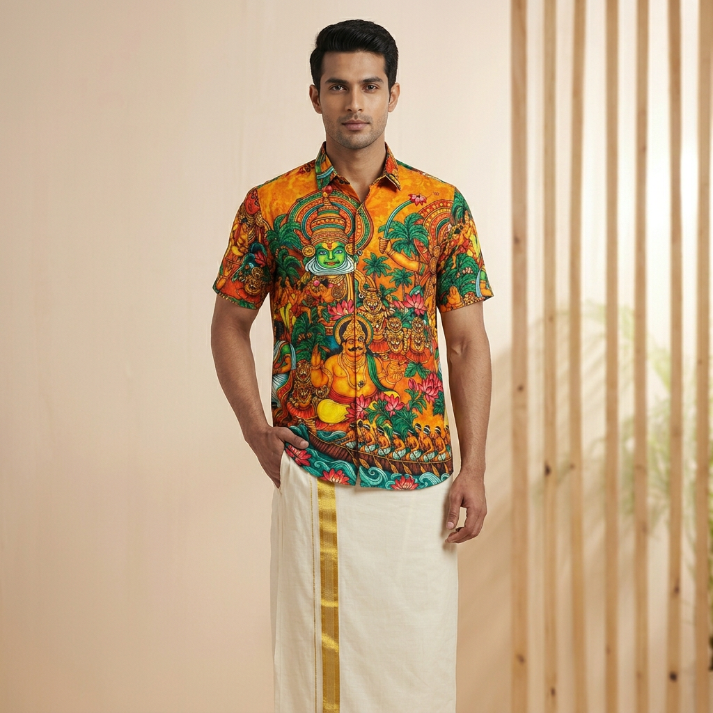 Effortless Elegance: Ready-to-Wear Off-White Kasavu Velcro Mundu with Pocket