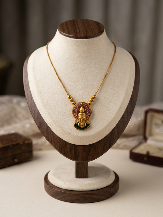 Kathakali Necklace - Minimalist Gold Temple Deity Pendant Necklace