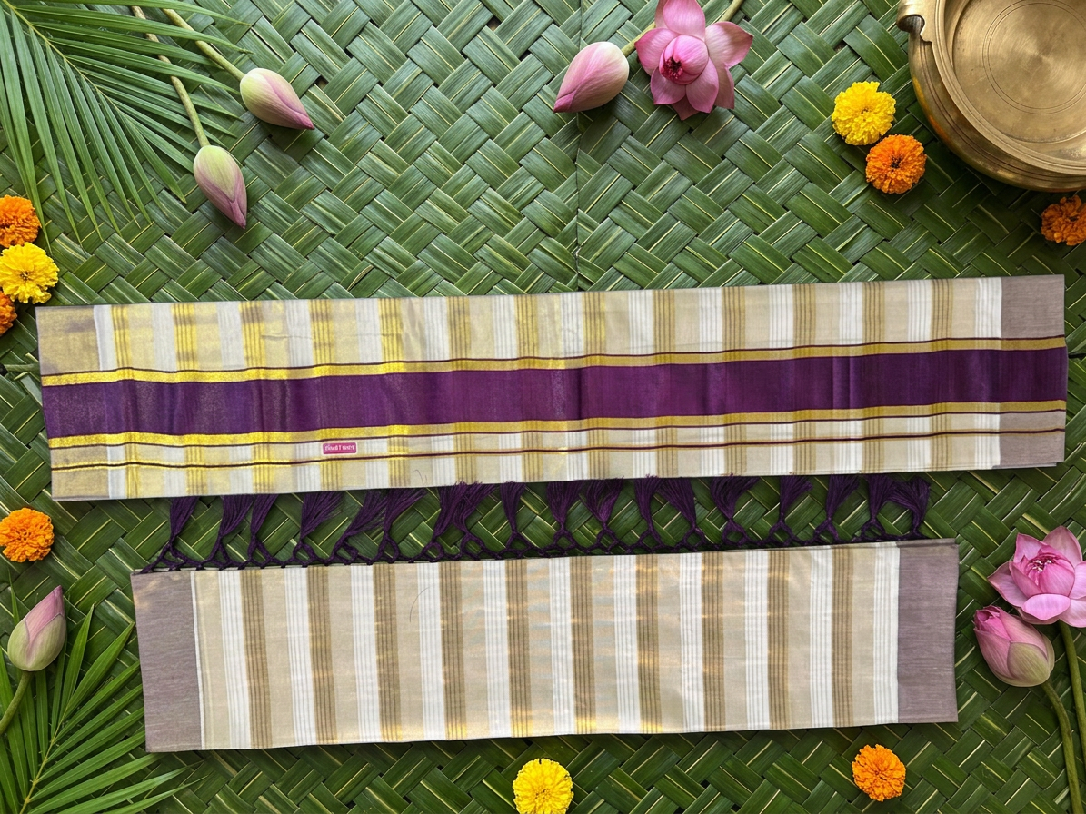 Extra Length Handwoven Pure Cotton Kerala Set Mundu