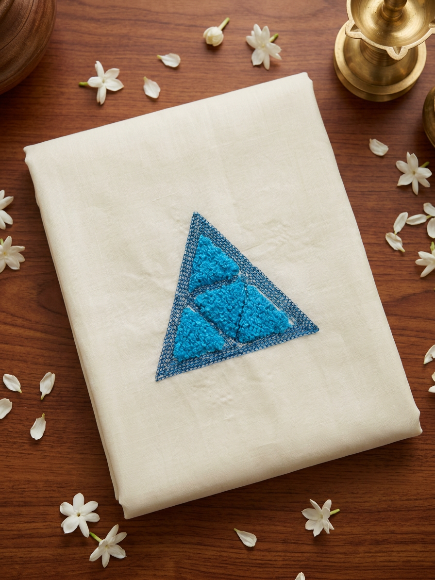 Azure Prism Textured Motif Kerala Cotton Saree