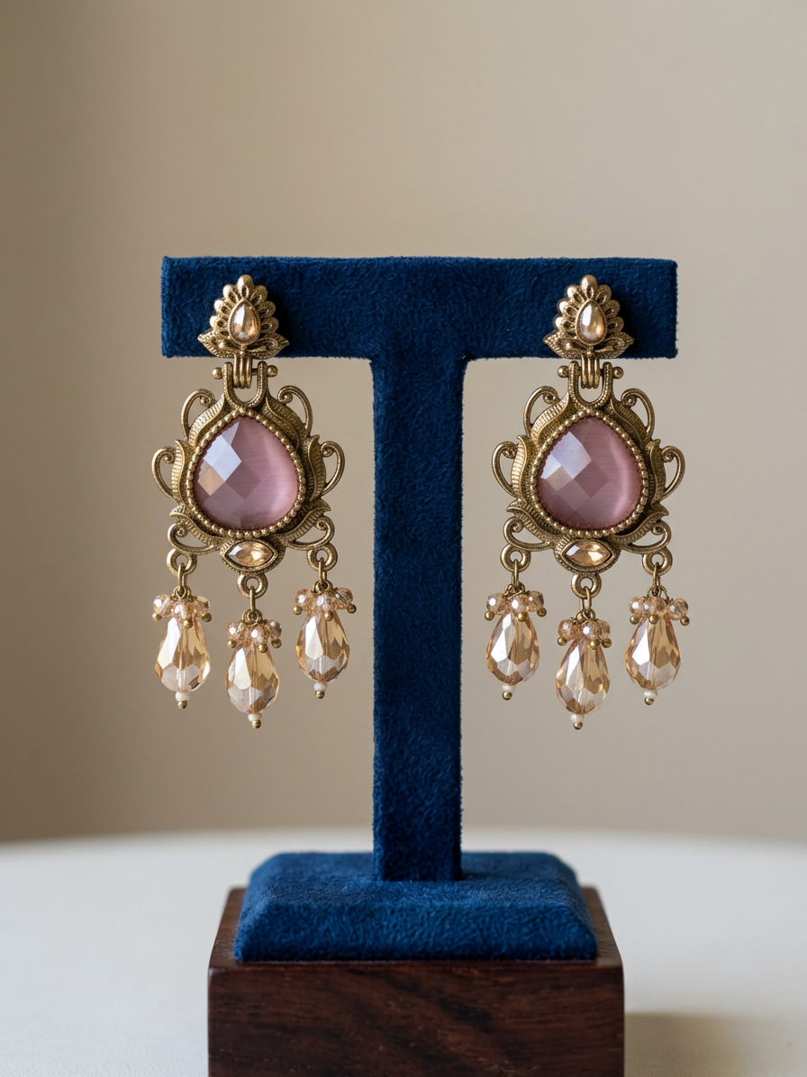 Vintage Teardrop Gemstone & Crystal Chandelier Earrings