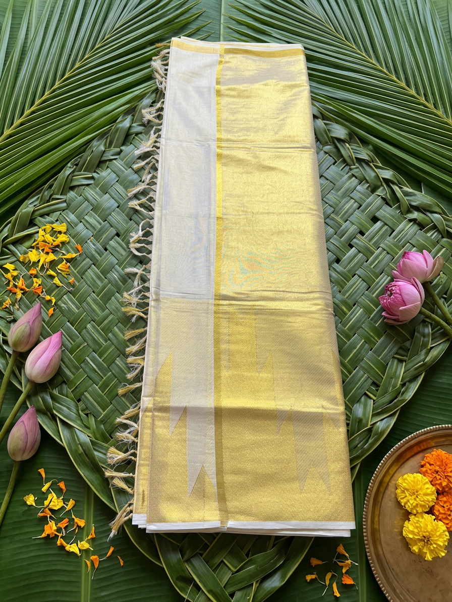 Regal Golden Temple Border Tissue Saree