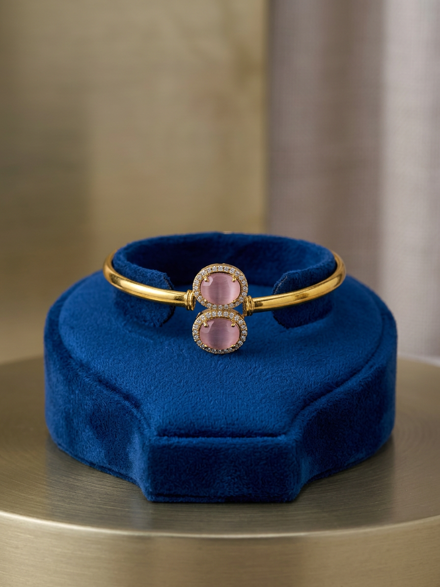 Elegant Gemstone & CZ Halo Open Cuff Bangle