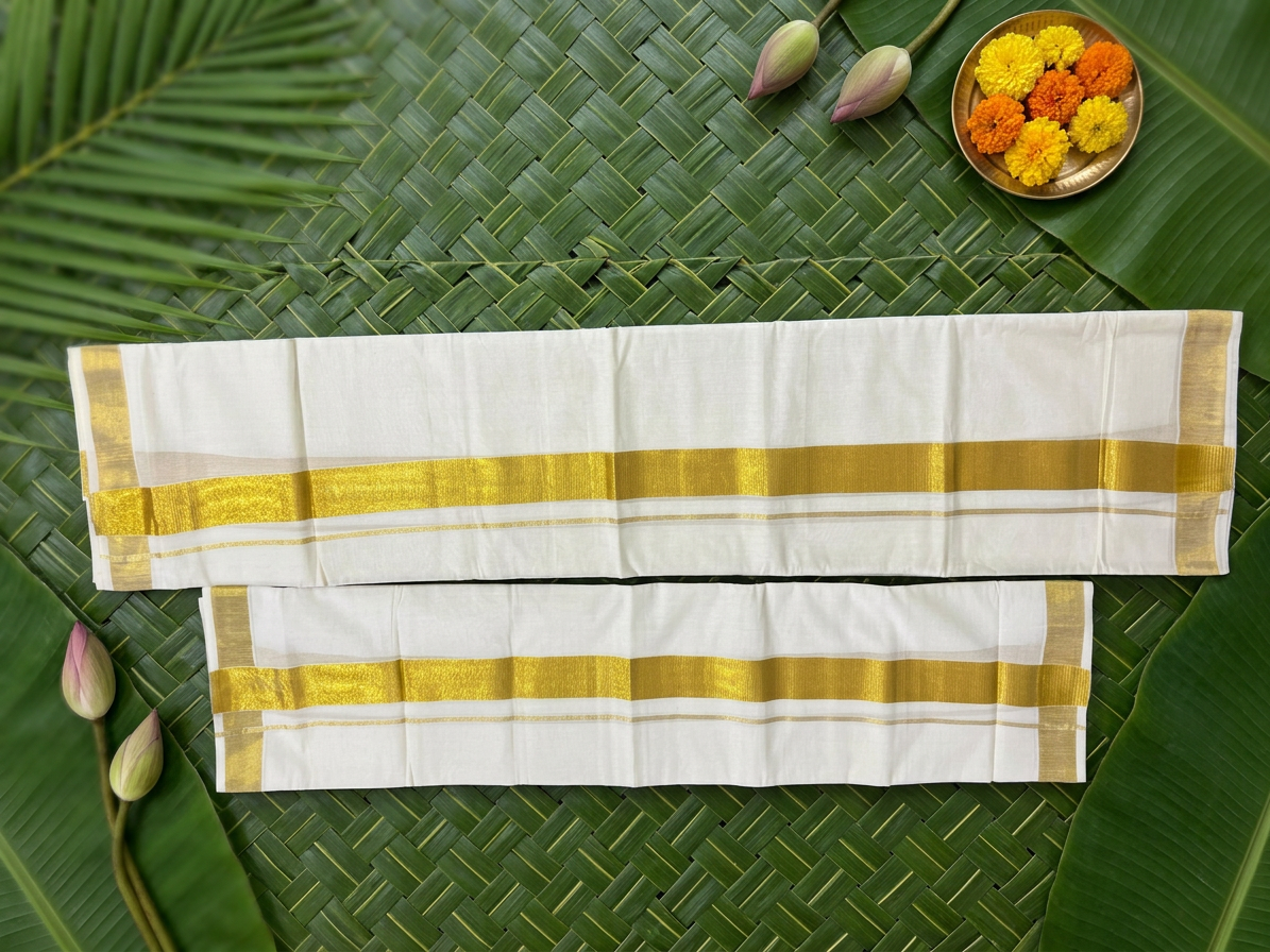 Pure Cotton Classic Kerala Set Mundu with Shimmering Golden Kasavu