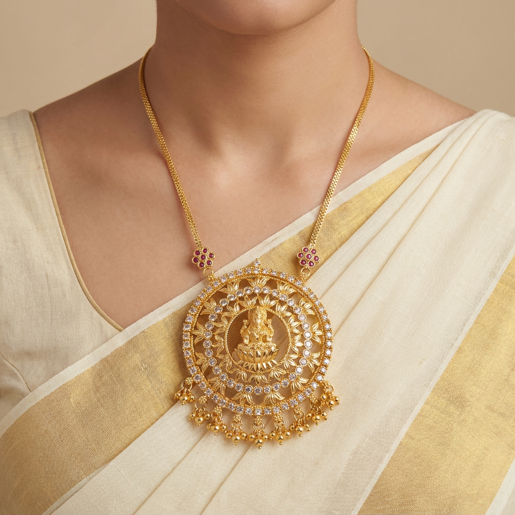 Aiswarya Mahalakshmi Zircon Mandala Gold Statement Necklace