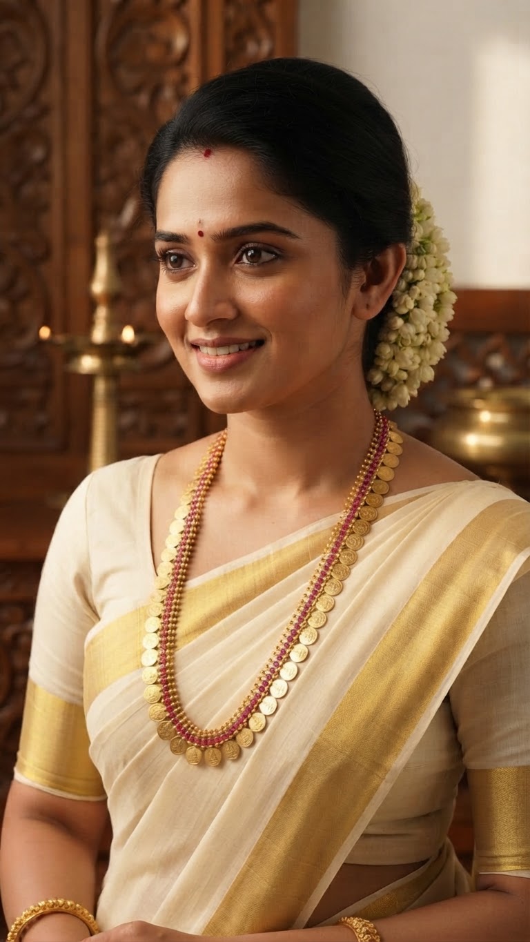 Gold Plated Kasu Necklace with Ruby stones(20 inch)